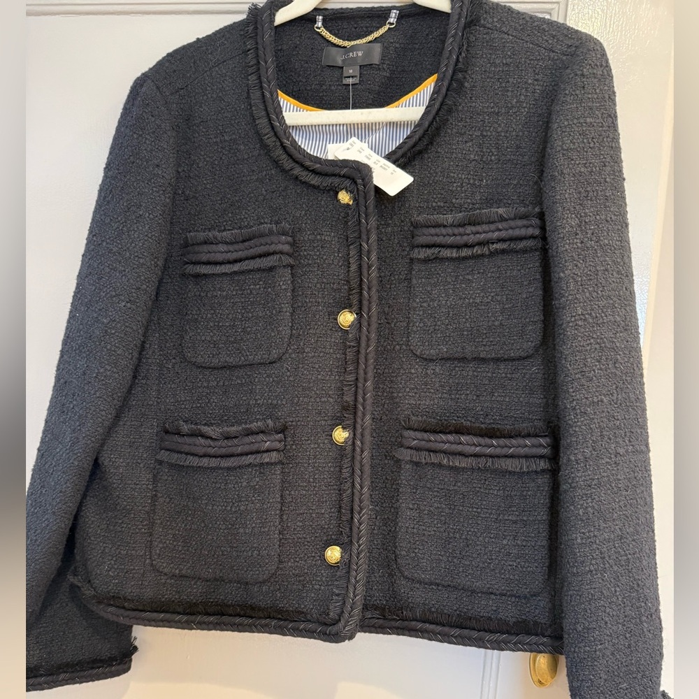 J. Crew Black Braided Trim Tweed Jacket with Gold Buttons - Picture 10 of 11